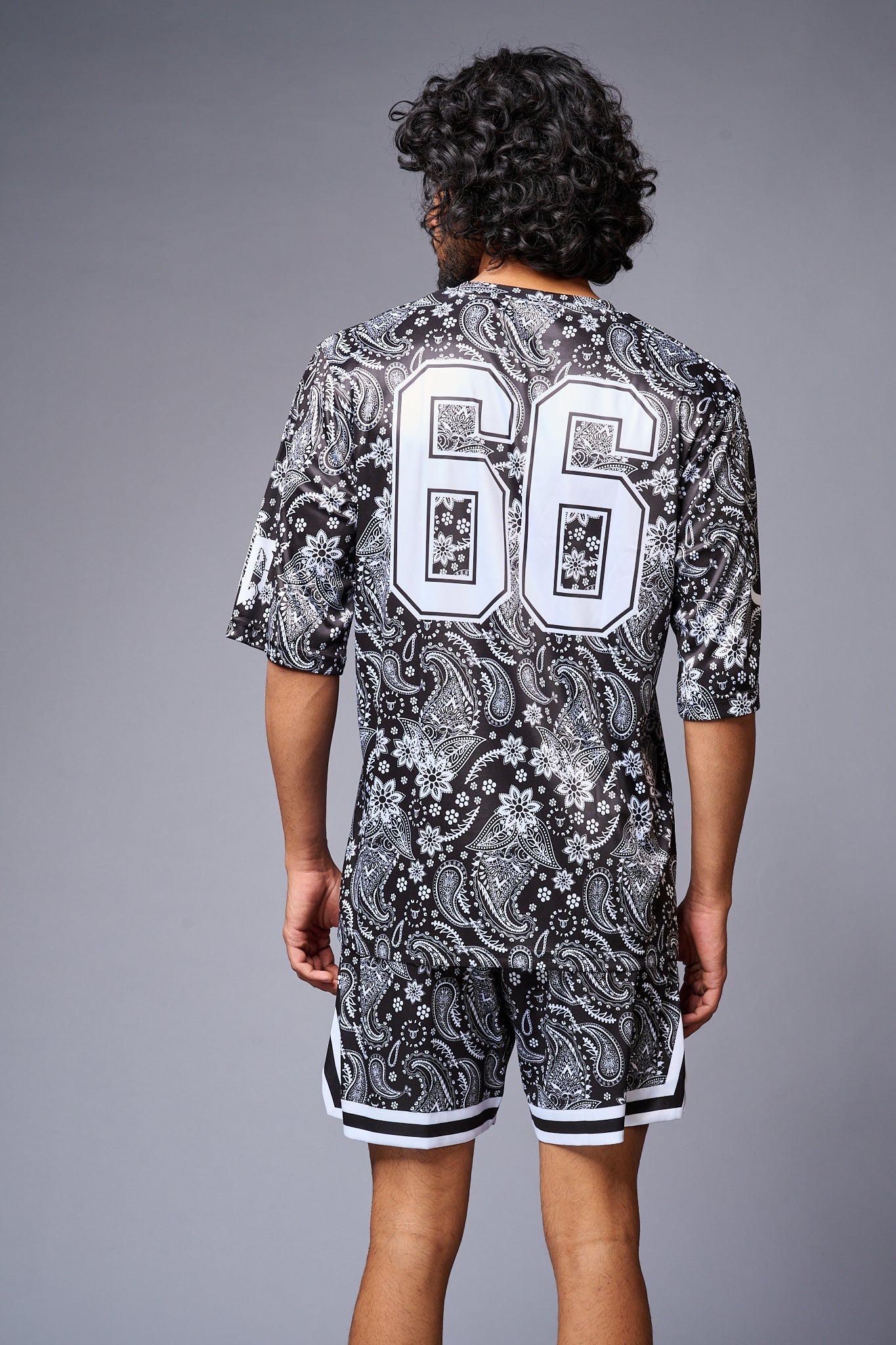Go Devil 66 Printed Paisley White & Black Co-ord Set for Men - Go Devil