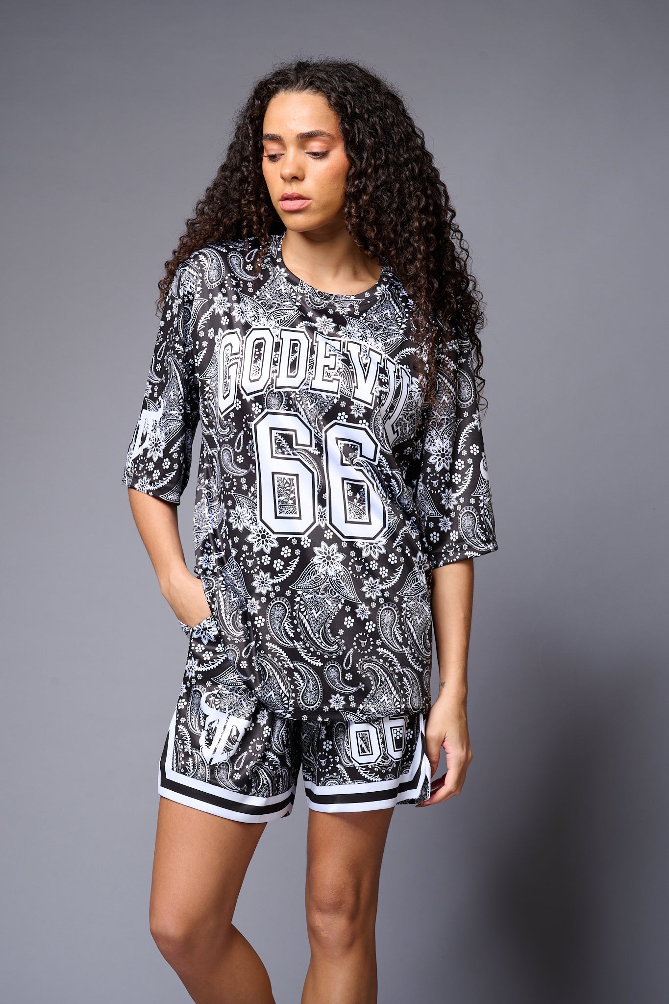 Go Devil 66 Printed Paisley White & Black Co-ord Set for Women - Go Devil