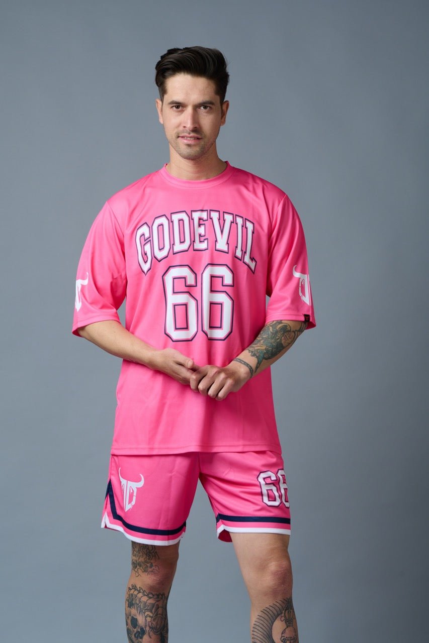 Go Devil 66 Printed Pink Polyester Co-ord Set for Men - Go Devil