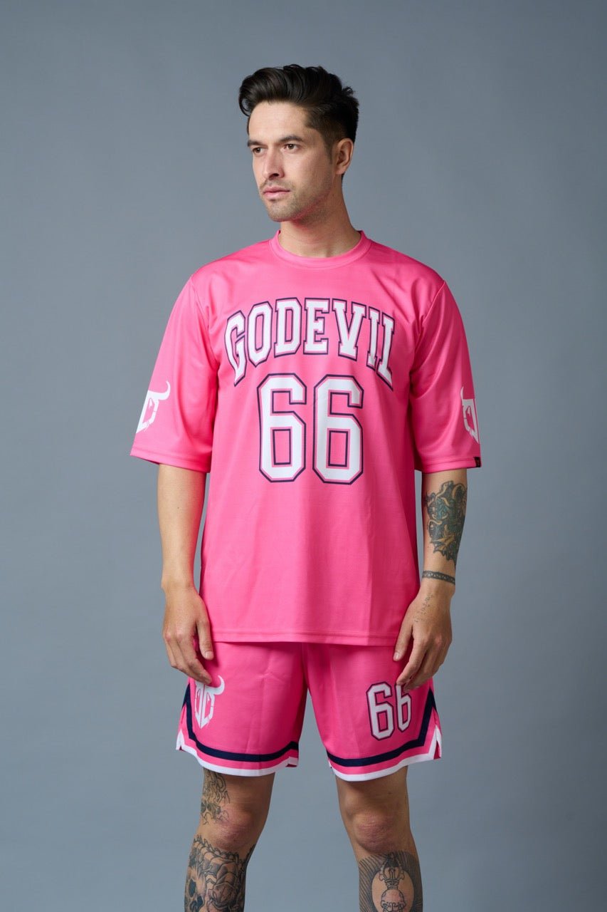 Go Devil 66 Printed Pink Polyester Co-ord Set for Men - Go Devil