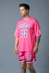 Go Devil 66 Printed Pink Polyester Co-ord Set for Men - Go Devil