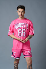 Go Devil 66 Printed Pink Polyester Co-ord Set for Men - Go Devil