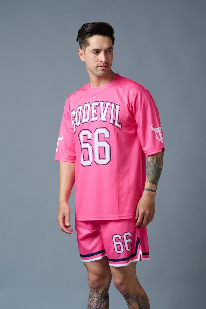 Go Devil 66 Printed Pink Polyester Co-ord Set for Men - Go Devil