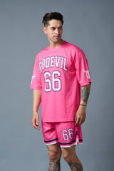 Go Devil 66 Printed Pink Polyester Co-ord Set for Men - Go Devil