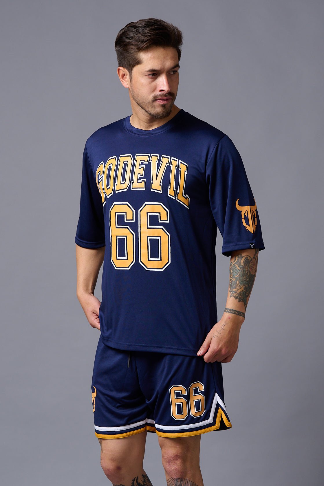 Go Devil 66 Printed Polyester Navy Co-ord Set for Men - Go Devil