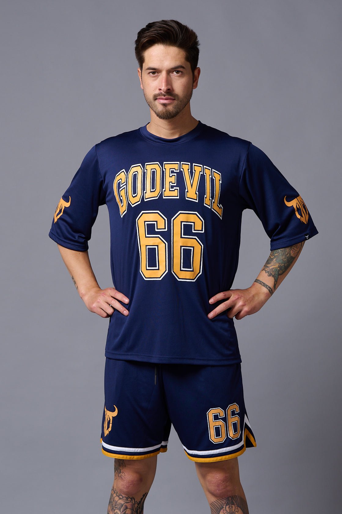 Go Devil 66 Printed Polyester Navy Co-ord Set for Men - Go Devil