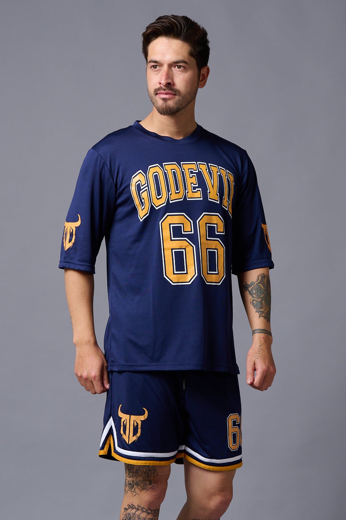 Go Devil 66 Printed Polyester Navy Co-ord Set for Men - Go Devil