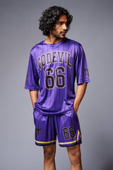 Go Devil 66 Printed Purple Striped Co-ord Set for Men - Go Devil