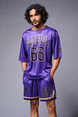 Go Devil 66 Printed Purple Striped Co-ord Set for Men - Go Devil
