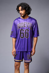 Go Devil 66 Printed Purple Striped Co-ord Set for Men - Go Devil