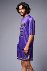 Go Devil 66 Printed Purple Striped Co-ord Set for Men - Go Devil