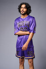 Go Devil 66 Printed Purple Striped Co-ord Set for Men - Go Devil