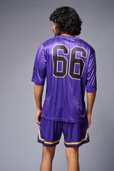 Go Devil 66 Printed Purple Striped Co-ord Set for Men - Go Devil