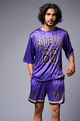 Go Devil 66 Printed Purple Striped Co-ord Set for Men - Go Devil