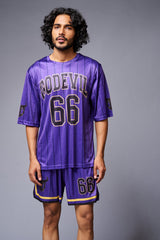 Go Devil 66 Printed Purple Striped Co-ord Set for Men - Go Devil