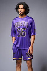 Go Devil 66 Printed Purple Striped Co-ord Set for Men - Go Devil