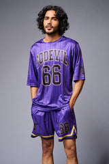 Go Devil 66 Printed Purple Striped Co-ord Set for Men - Go Devil