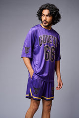 Go Devil 66 Printed Purple Striped Co-ord Set for Men - Go Devil