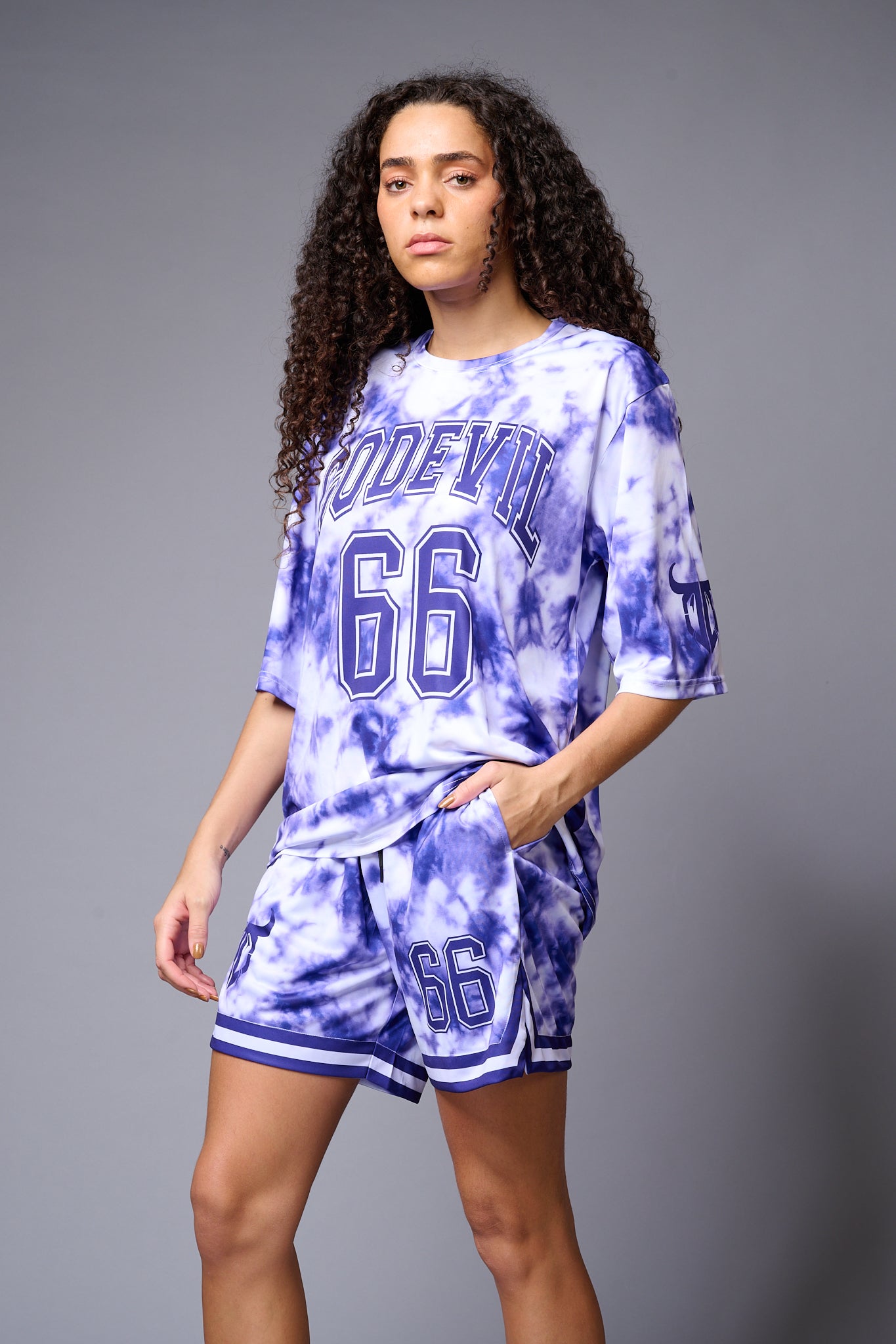 Go Devil 66 Printed Purple & White Tie Dye Co-ord Set for Women - Go Devil