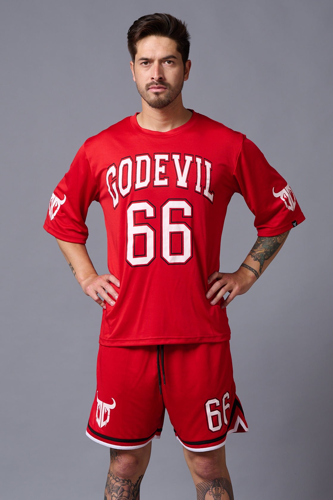 Go Devil 66 Printed Red Polyester Co-ord Set for Men - Go Devil