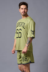 Go Devil 66 Printed Sage Green Polyester Co-ord Set for Men - Go Devil