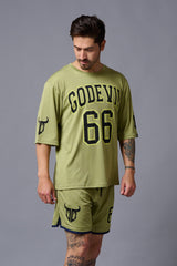 Go Devil 66 Printed Sage Green Polyester Co-ord Set for Men - Go Devil