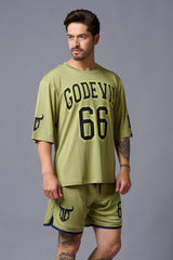 Go Devil 66 Printed Sage Green Polyester Co-ord Set for Men - Go Devil