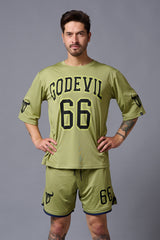 Go Devil 66 Printed Sage Green Polyester Co-ord Set for Men - Go Devil