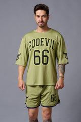 Go Devil 66 Printed Sage Green Polyester Co-ord Set for Men - Go Devil