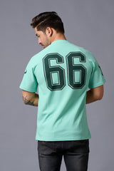 Go Devil 66 Printed V Neck Sea Green Oversized T-Shirt for Men - Go Devil