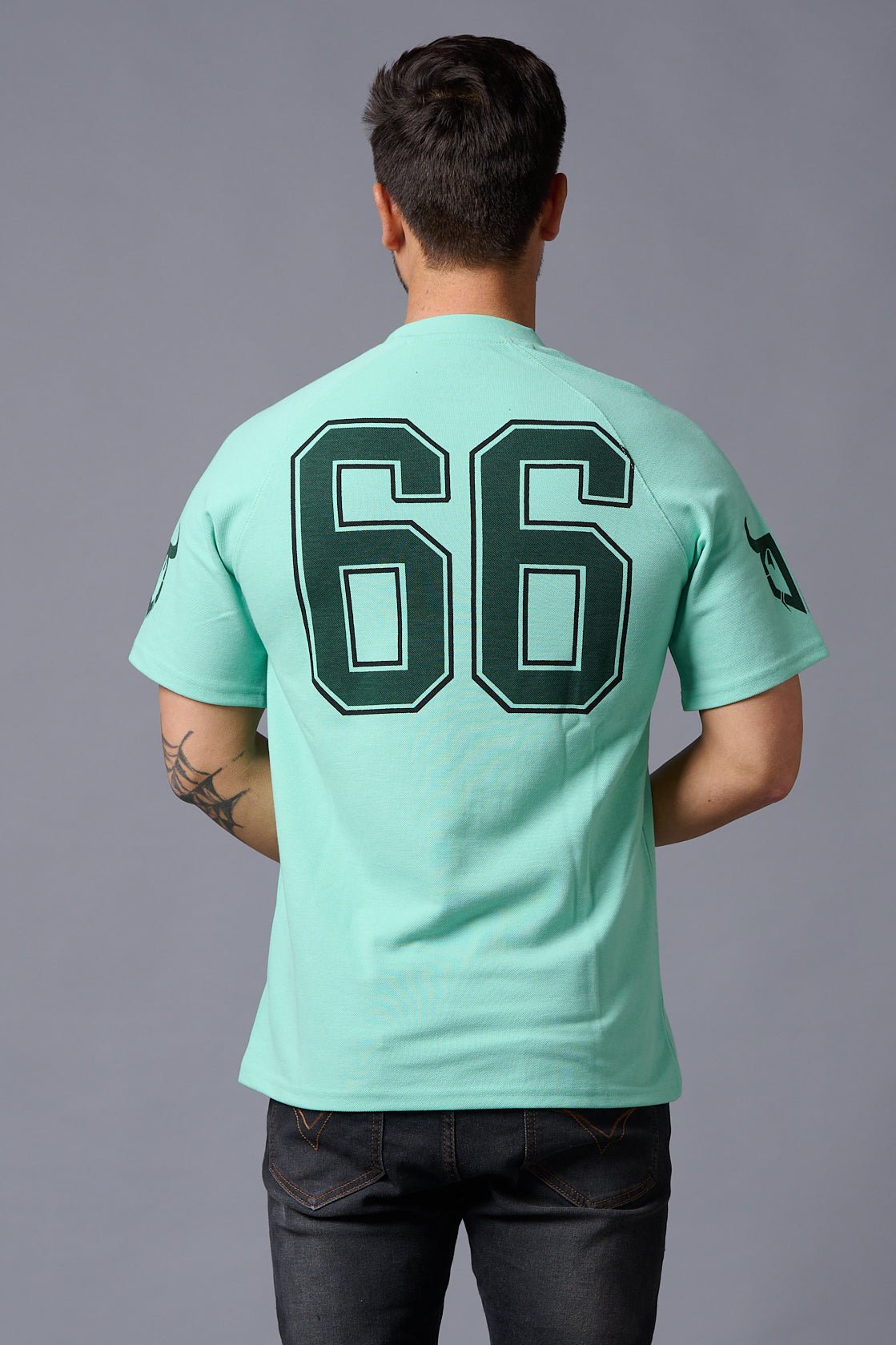 Go Devil 66 Printed V Neck Sea Green Oversized T-Shirt for Men - Go Devil