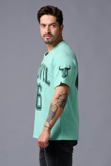 Go Devil 66 Printed V Neck Sea Green Oversized T-Shirt for Men - Go Devil