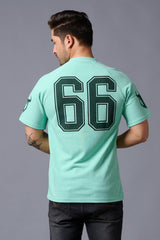 Go Devil 66 Printed V Neck Sea Green Oversized T-Shirt for Men - Go Devil