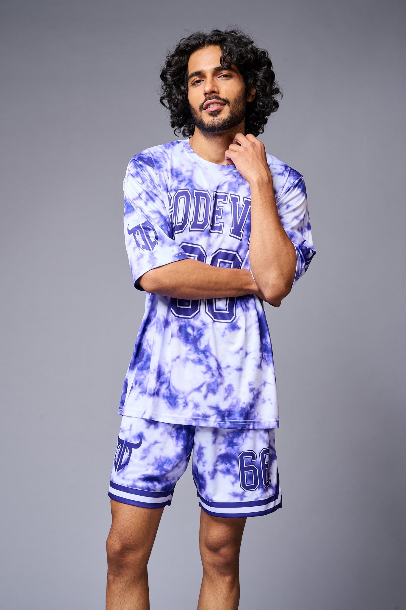 Go Devil 66 Printed White & Blue Tie Dye Co-ord Set for Men - Go Devil