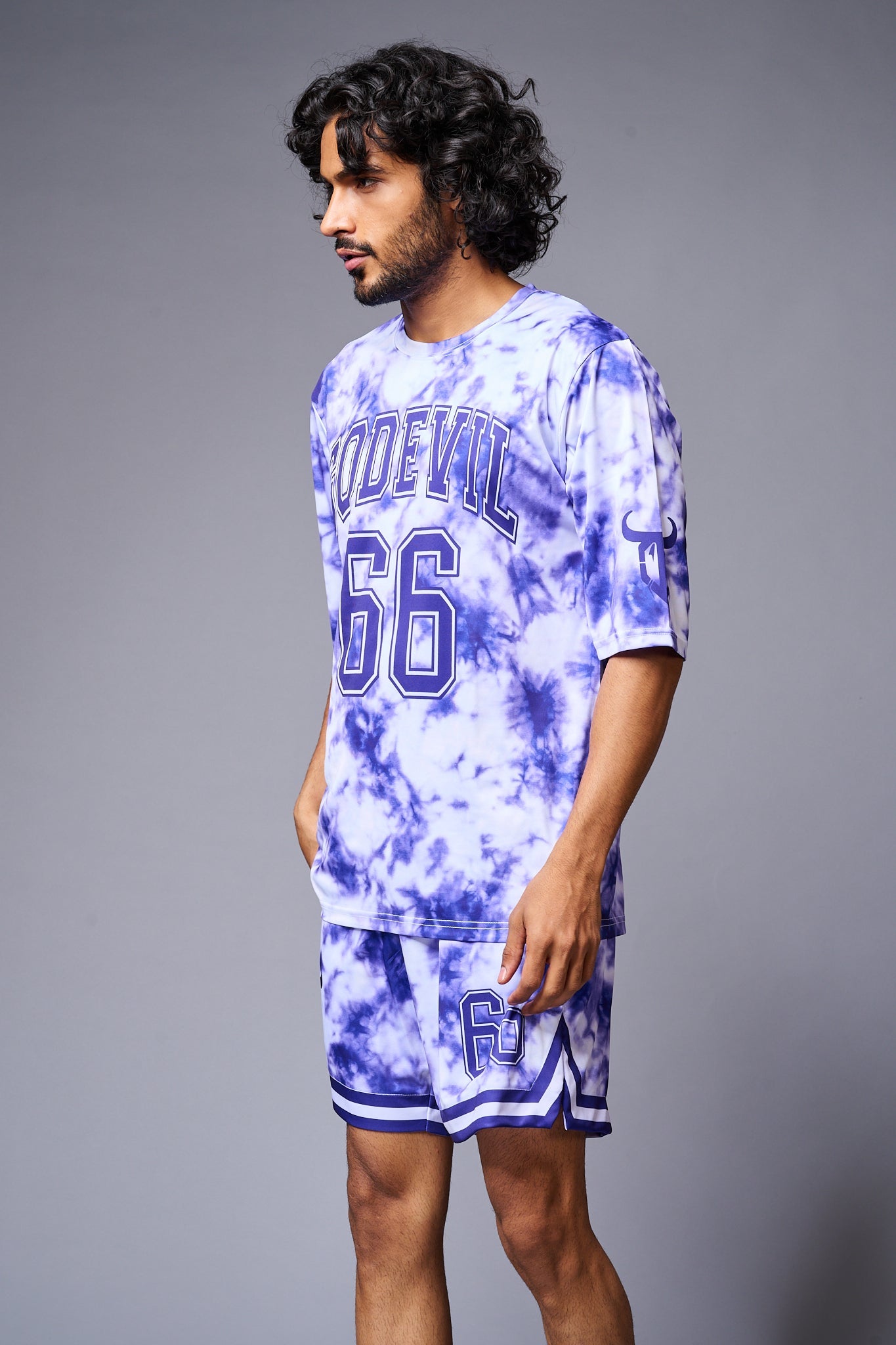 Go Devil 66 Printed White & Blue Tie Dye Co-ord Set for Men - Go Devil