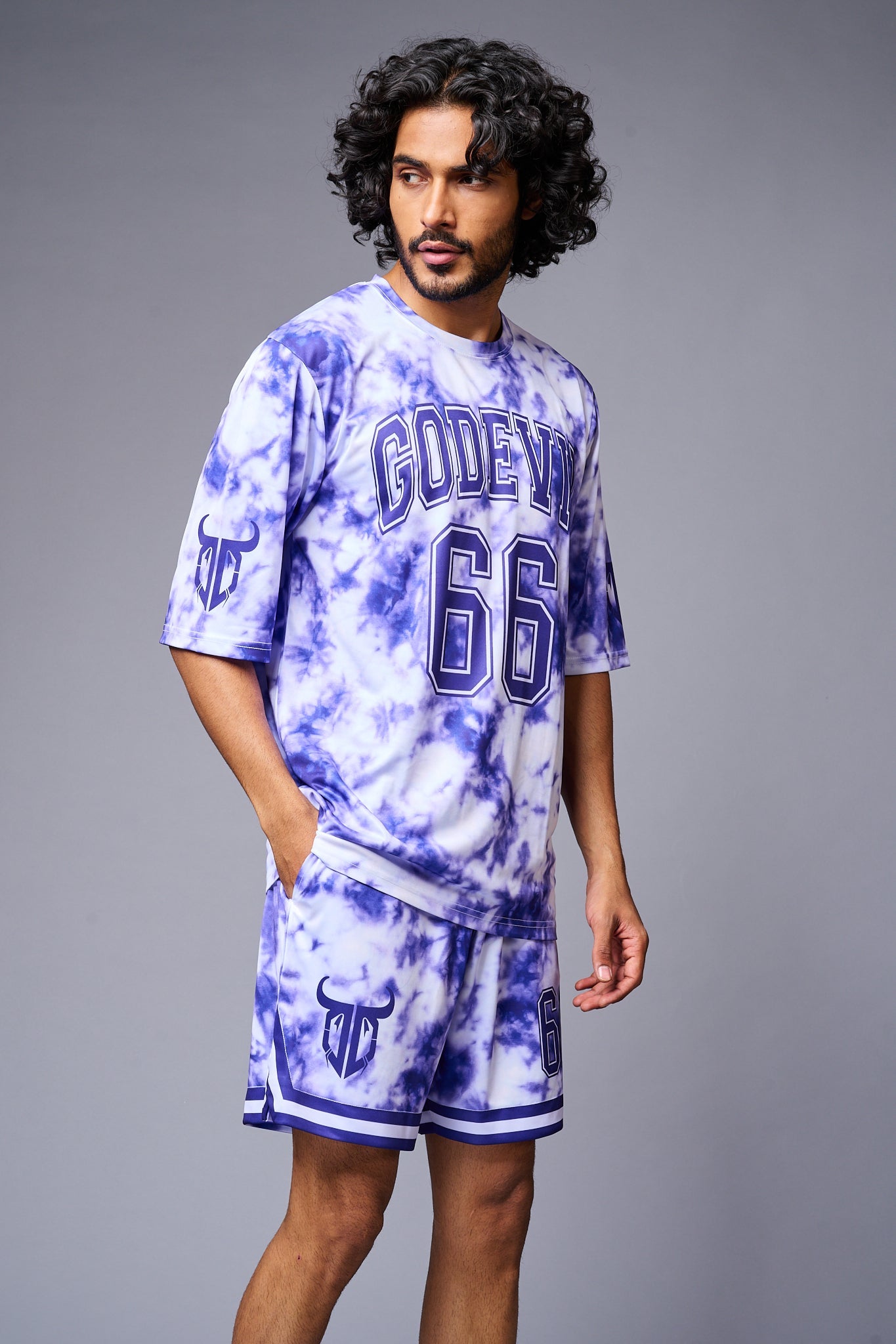 Go Devil 66 Printed White & Blue Tie Dye Co-ord Set for Men - Go Devil