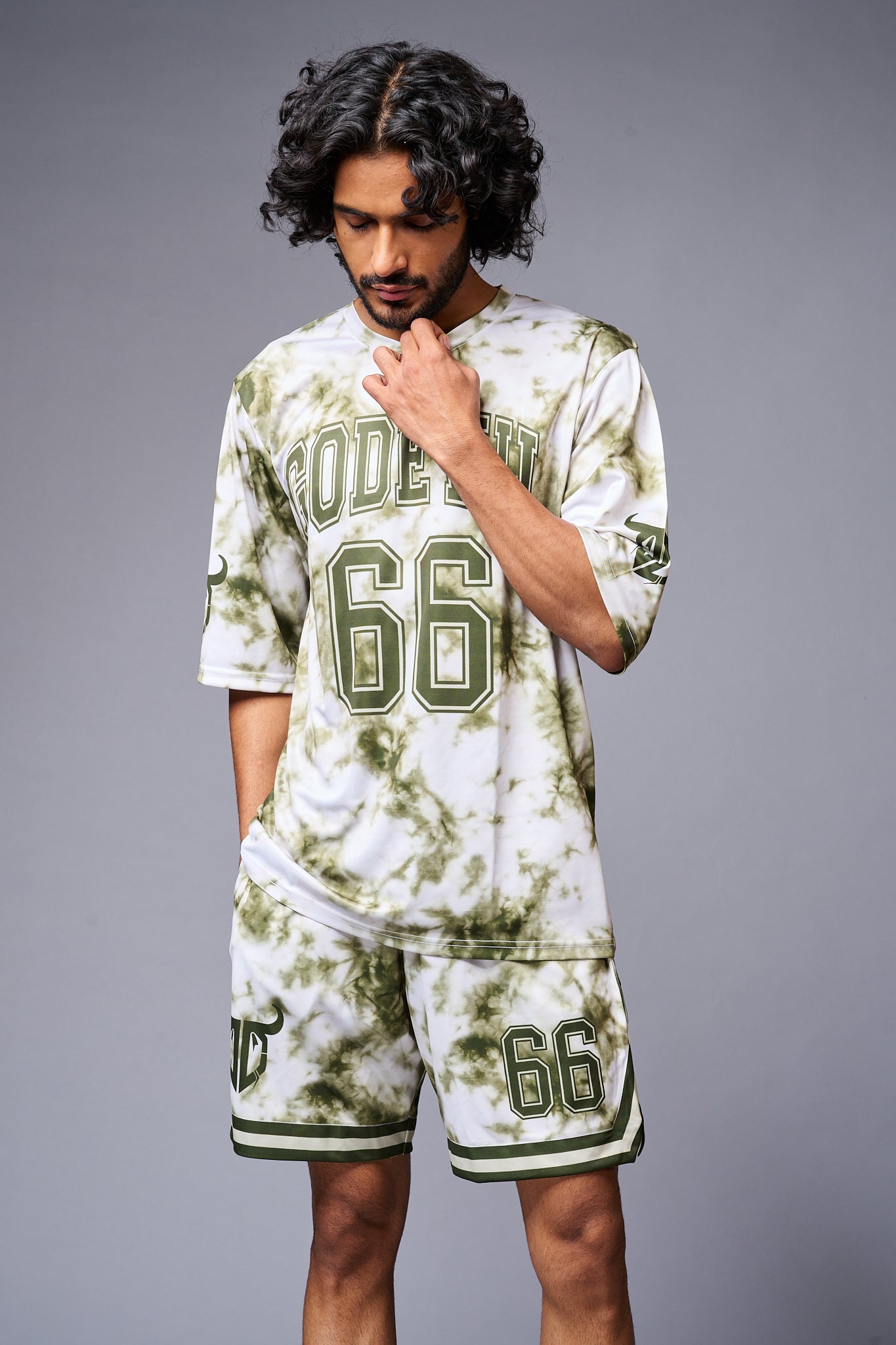 Go Devil 66 Printed White & GreenTie Dye Co-ord Set for Men - Go Devil