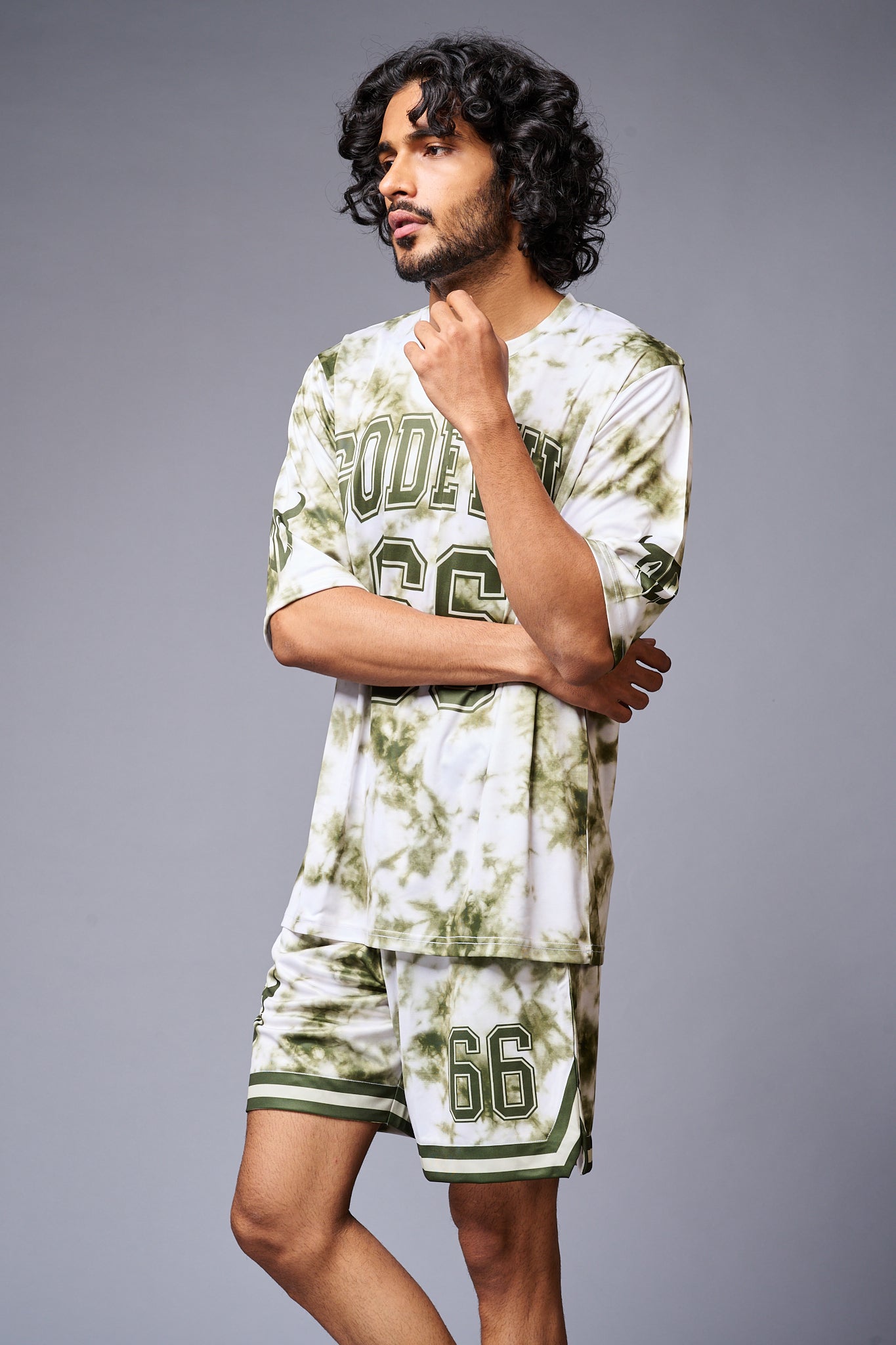 Go Devil 66 Printed White & GreenTie Dye Co-ord Set for Men - Go Devil