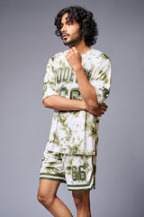 Go Devil 66 Printed White & GreenTie Dye Co-ord Set for Men - Go Devil