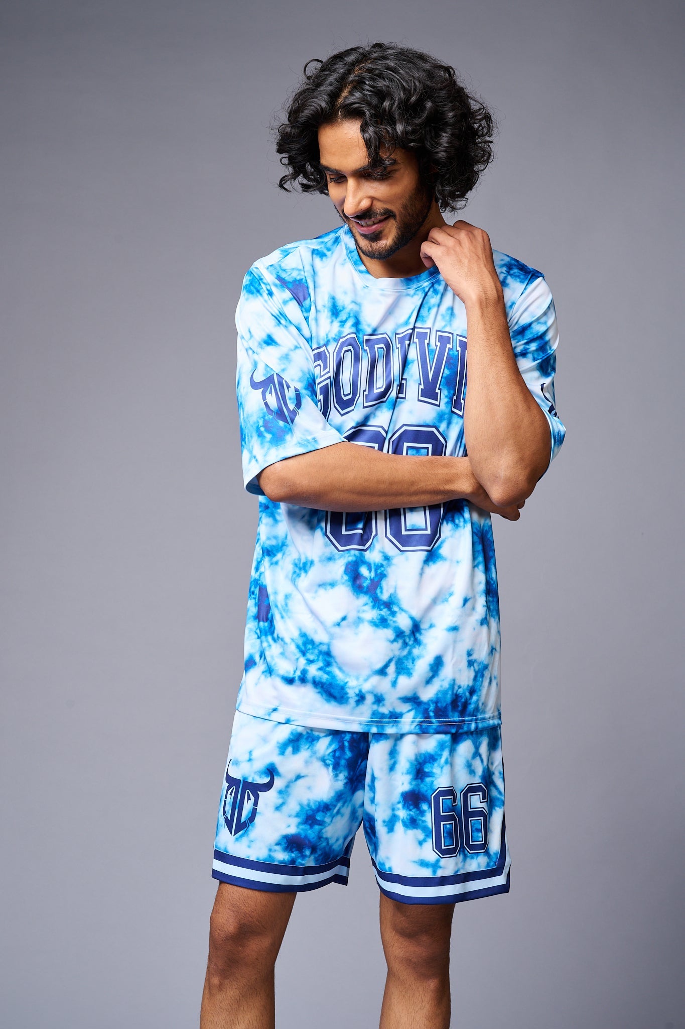 Go Devil 66 Printed White & Light BlueTie Dye Co-ord Set for Men - Go Devil