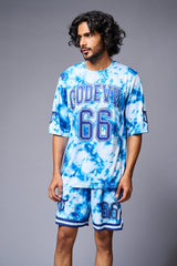 Go Devil 66 Printed White & Light BlueTie Dye Co-ord Set for Men - Go Devil