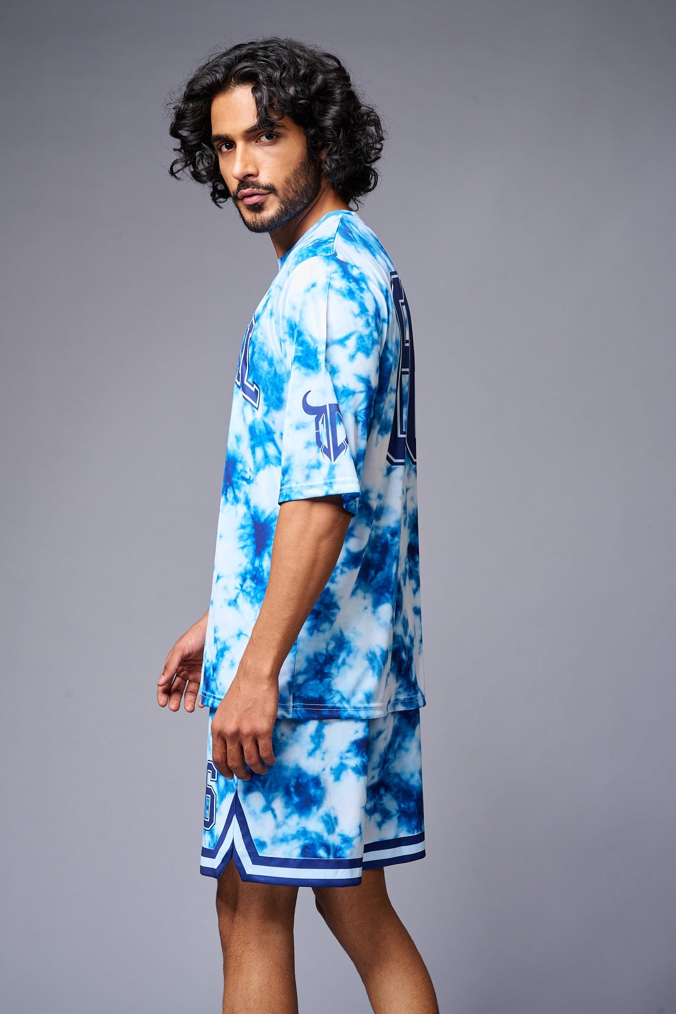 Go Devil 66 Printed White & Light BlueTie Dye Co-ord Set for Men - Go Devil