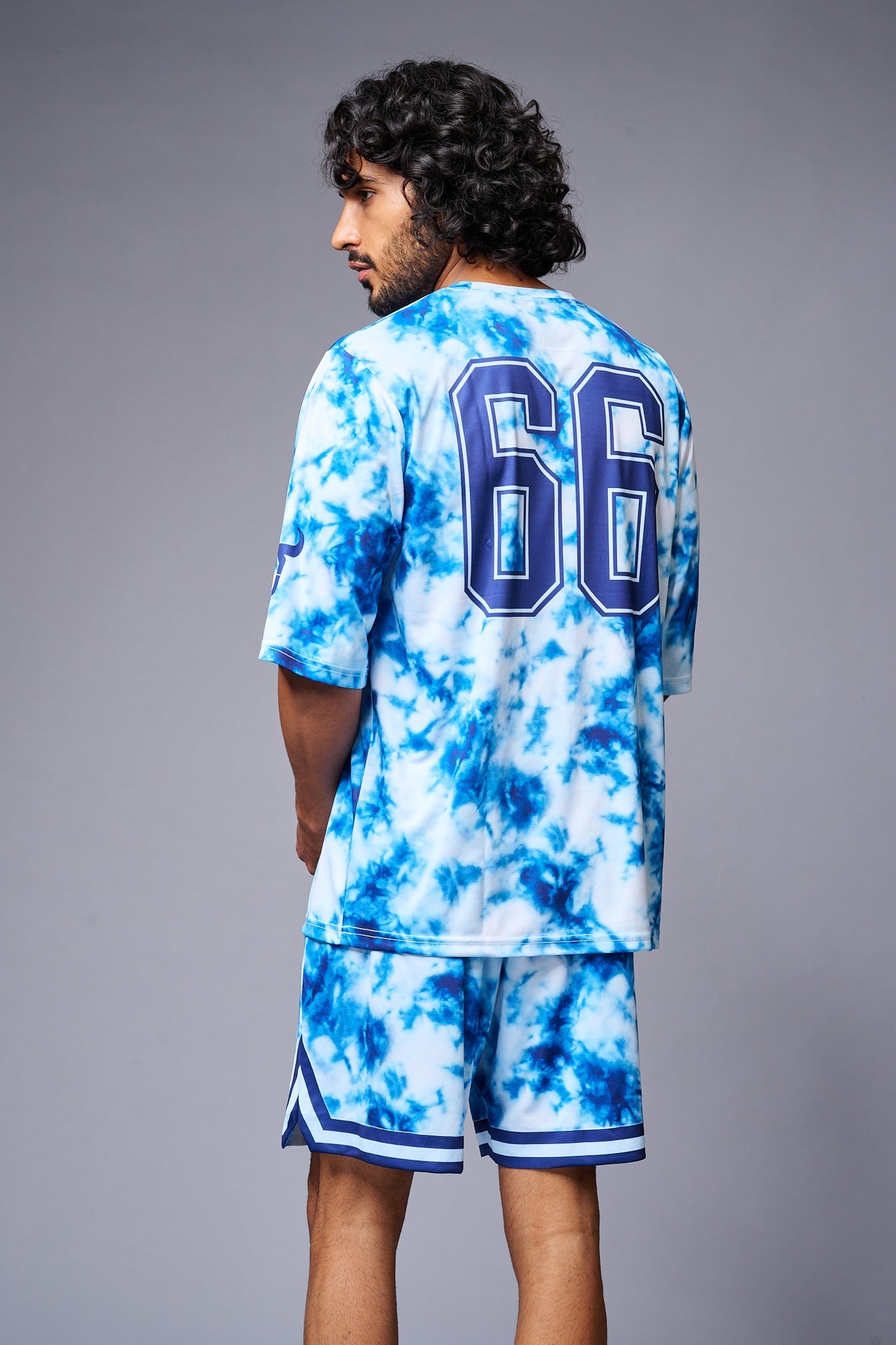 Go Devil 66 Printed White & Light BlueTie Dye Co-ord Set for Men - Go Devil