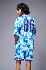 Go Devil 66 Printed White & Light BlueTie Dye Co-ord Set for Men - Go Devil