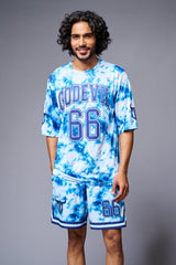 Go Devil 66 Printed White & Light BlueTie Dye Co-ord Set for Men - Go Devil