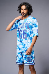 Go Devil 66 Printed White & Light BlueTie Dye Co-ord Set for Men - Go Devil