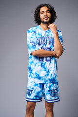 Go Devil 66 Printed White & Light BlueTie Dye Co-ord Set for Men - Go Devil