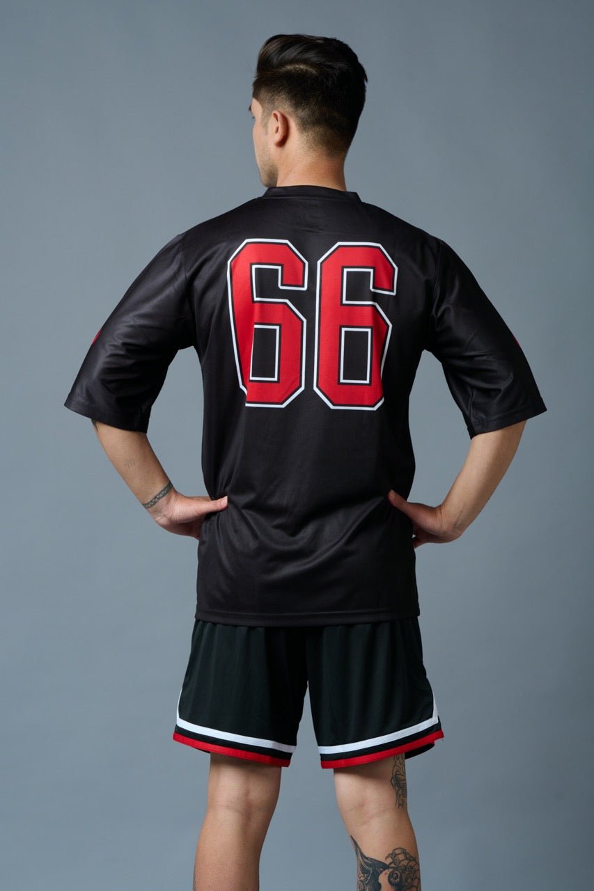 Go Devil 66 Red Printed Black Polyester Co-ord Set for Men - Go Devil