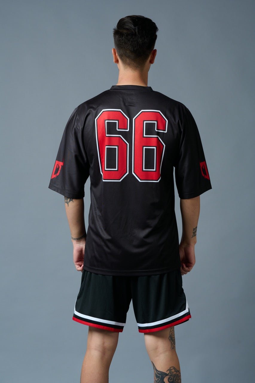 Go Devil 66 Red Printed Black Polyester Co-ord Set for Men - Go Devil