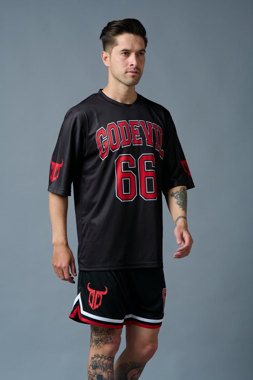 Go Devil 66 Red Printed Black Polyester Co-ord Set for Men - Go Devil